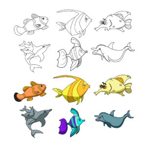 6 Fish Colouring Graphics
